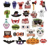 25pcs Halloween Photo Props, Funny Photo Booth Props Halloween Photoshoot Props Halloween Picture Props Selfie Props Halloween Photo Cutouts for Party Decorations Accessories Gift Celebration