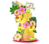 25Pcs Hawaiian Cake Decorations, Flower Birthday Cake Decorations, Tropical Cake Decorations, Hawaiian Party Decorations, Flower Palm Leaf Party Decoration Set