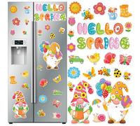 25Pcs Hello Spring Magnet Car Decorations Hello Spring Refrigerator Magnets Colorful Flowers Butterfly Gnome Magnet Stickers for Garage Door Holiday Home Decor