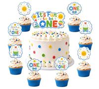 25Pcs It's Fun to Be One Cake Topper First Birthday Cupcake Decoration | Colorful Party Hat Cupcake Star Sun and Balloon, 1st Birthday Cake & Cupcake Decorations, for Boys Girls One Year Old