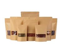 25pcs Kraft Bags With Window, Kraft Sealable Pouches Resealable Bags Ziplock With Window, Sealable Brown Bags Reusable Mylar Baggies Heat Seal Packaging Bags for Food Storage (Window Kraft, 13x21cm)