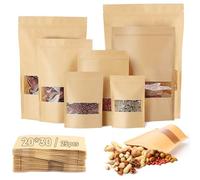 25PCS Kraft Paper Bags 30X20cm Kraft Bags With Window Ziplock Bags Sweet Pouches Resealable Pouches Kraft Sealable Bags Waterproof Kraft Bags for Nut Coffee Beans Tea Leaves Spices Food Storage