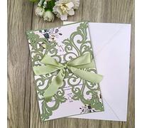25PCS Laser Cut Wedding Invitations Cards with Envelopes,Blank Inner Sheets,Ribbons for Wedding Bridal Shower Quinceañera Engagement Birthday Invites (matte sage green)
