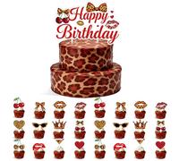 25Pcs Leopard Print Cupcake Topper, Creative Cake Toppers, Cherry Shaped Photography Props for Girls, Leopard Print Birthday Decor for Birthday Party