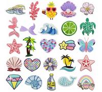 25Pcs Little Mermaid Iron on Patches Pretty Cartoon Seashell Pearl Mermaid Tails Sew on Embroidered Applique Repair Embroidery Patch,Emblem Applique DIY Accessories for Jackets,Clothes,Hats,Backbags