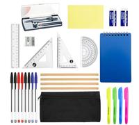 25PCS Maths Set, Protractor And Compass Set Geometry Sets Back To School Stationery Set Including Pen, Ruler, Protractor, Compass, Notebook, Eraser and Sharpener, Post-it Notes, Pencil Case for School