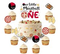 25PCS Meatball 1st Birthday Cupcake Cake Toppers Our Little Meatball Is Turning One Cake Decorations Italian Themed Pizza Pasta Cake Pick for Italian Spaghetti First Birthday Party Decors Supplies