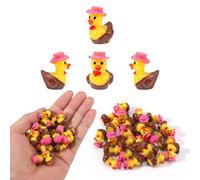 25pcs Mini Resin Cowboy Ducks, Tiny Small Cowboy Little Sheriff Resin Duck with Hat Miniature Garden Decor for Home Office Car Dashboard Decor Festive Gift (Pink)