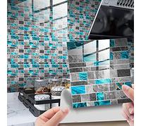 25pcs Mosaic Wall Tile Stickers, Hiser Bricks Marble Style Square Waterproof Decals Sticker for Kitchen Living Room Bathroom Home Floor DIY Decor Self-Adhesive (Teal Grey,15x15cm)