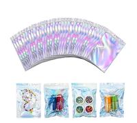 25pcs Mylar Holographic Packaging Bags, Resealable Smell Proof Aluminum Foil Clear Golden Flat Ziplock Durable Gift Packaging Food Storage for Candy Snack Jewelry, 10.5x15cm