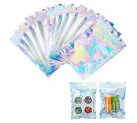 25pcs Mylar Zip Lock Bags, 10.5x15cm Resealable Smell Proof Bags, Sealable Flat Foil Pouch Gift Baggies for Candy Snack Jewelry Lash Lip Gloss