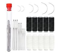25pcs Needle and Thread Kit, Includes 5 Black and 5 White Threads with 9 Straight and 6 Curved Needles, Suitable for Fabrics DIY Handmade Clothing and Machine Use