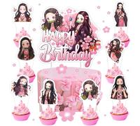 25pcs Nezuko Cake Decorations with 1pcs Cake Topper, 24pcs Cupcake Toppers for Demon Birthday Party Supplies