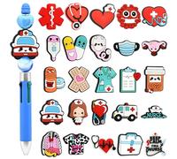25PCS Nursing Silicone Focal Beads for Pens Bulk Beaded Pen Supplies Nurse Doctor Theme Collections Cute Stethoscope Pill Focal Charms Medical Beads for Keychains Making DIY Gifts Bracelet Jewelry