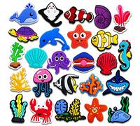 25PCS Ocean Sea Animals Charms for Croc Bubble Slides Clogs Sandals, Under the Sea Marine Life Shoe Accessories Decorations for Girls Women Kids Teens, Resin, No Gemstone