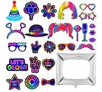 25pcs Photo Booth Props, 1pc Photo Frame Balloons, Neon Patterns, Fun Selfie Props, Party Decorations, Party Accessories Decorations, Party Supplies, Birthday Props