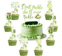25PCS Pickle Bachelorette Party Cake Decorations Last Pickle She'll Ever Tickle Cake Topper Funny Pickle Theme Cupcake Topper for Women Pickle Cucumber Bachelorette Engagement Wedding Party Supplies