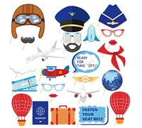 25Pcs Pilot Airplane Photo Booth Props Airplane Party Decorations Travel Theme Selfie Props Aviator Photo Booth Props Captain Aviation Party Supplies Plane Selfie Props Airplane First Birthday Part