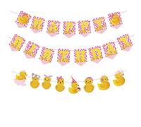 25pcs Pink Duck Birthday Decorations - Yellow Duck Happy Birthday Banner for Girls, Baby Shower & Gender Reveal Party Supplies