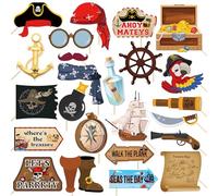 25Pcs Pirate Photo Booth Props, Pirate Theme Adventure Party Supplies, Nautical Birthday Baby Shower for Kids Boys Man & girl