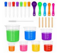 25Pcs Plastic Measuring Cups with Spoons and Droppers, Heat Resistant Measuring Jugs Set, Graduated Silicone Droppers and Beakers Mixing Cups for Mud Kitchen Accessories,Science, Baking Cooking