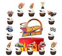 25pcs Racing Car Cake Toppers, Hot Wheels Cake Decoration, Racing Car Cup Cake Toppers for Birthday Party Decoration Supplies