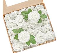 25pcs Real Looking White Artificial Rose with Stems for DIY Wedding Bouquets Centerpieces Arrangements Bridal Shower Party Home Decorations