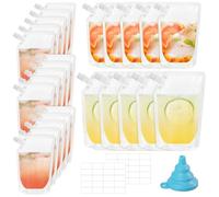 25PCS Reusable Drink Pouches for Festivals, Plastic Drink Pouches with Funnel and Label Stickers, Beverage Bag for Holiday Parties, Picnics, Travel, Sports (15P 250ml, 5P 420ml, 5P 500ml)