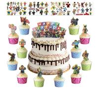 25pcs Rob-lx Cake Toppers,Cartoon Cake Decoration With Tattoo Stickers, Cupcake Toppers Happy Birthday Decorate for Kids