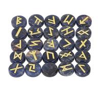 25Pcs Round Rune Stones, Rune Stone Set Crystal Engraved Symbol Stone Runes Set for Divination Yoga Meditation Spiritual (Blue Stripe)