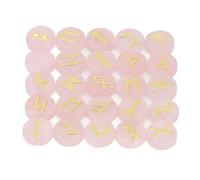 25Pcs Round Rune Stones, Rune Stone Set Crystal Engraved Symbol Stone Runes Set for Divination Yoga Meditation Spiritual (Pinkish Crystal)