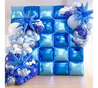 25pcs Royal & Light Blue Foil Square Balloon Wall with 149pcs White and Blue Confetti Balloons Arch Kit, Double Sided Balloon Tunnel with Star Balloons for Birthday, Class of Graduation Backdrop
