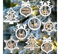 25pcs Rustic Christmas Ornaments for Tree Decorations - Small Wooden Christmas Reindeer Ornaments Gift Tag for Tree Winter Holiday Decor