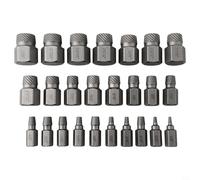 25Pcs Screw Extractor Set for Stripped and Broken Bolts, Hex Multi Teeth High Carbon Steel Rounded Remover Bits with Left-Handed Design, 1/8 to 7/8 Inch, Silver Black