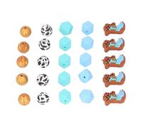 25PCS Silicone Focal Beads Set, Geometric Octagonal and Round Cowboy Boots Cow Printed Beads for Bracelet Necklace DIY Craft with Bright Colors for Jewelry Making