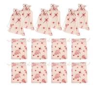 25pcs Small Drawstring Gift Bags 10x14cm Cotton Linen Pouches | Red Pattern Print, Drawstring Closure, for Candy and Small Trinkets, Secure Storage, Cute Style