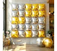 25PCS Square Foil Balloons Wall Backdrop,Double Sided Balloons Backdrop Helium Balloon Tunnel Arch Garland Kit for Birthday Bridal Anniversary Baby Shower Party Decorations (Silvery)