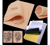 25PCS Tattoo Skin Practice 3mm with Transfer Paper Kit, Rayyl 5pcs Fake Skins 3mm and 20 Sheets Tattoo Stencil Paper A4 Sizes for Beginners to Practice