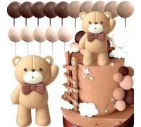 25pcs Teddy Bear Cake Decoration, Teddy Bear Cake Toppers Mini Balls Cake Decorations, Teddy Bear Cupcake Toppers Brown Foam Balloon Pearl Ball for Baby Shower Birthday Party Supplies