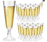 25Pcs Transparent Plastic Champagne Flutes, 150ml / 5oz Reusable Premium Cocktail Glasses, Clear Stemmed Prosecco Glasses, Elegant Party Wine Cups for Chrismas, Parties, Weddings, Birthdays, Picnic