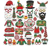 25Pcs Ugly Christmas Photo Booth Props with Stick, Theme Selfie Props, Birthday Party Supplies, Photography Backdrop Decorations