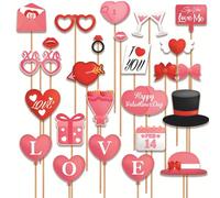 25Pcs Valentines Day Photo Booth Props Kit, Happy Lovers Selfie Photobooth Props, Valentine Creative Funny Backdrop Decorations Supplies Wedding Party