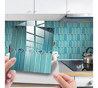 25pcs Wall Tile Stickers, Hiser Square Retro Peacock feather Mosaic Style Waterproof Decals Sticker for Kitchen Living Room Bathroom Home Floor DIY Decor Self-Adhesive (turquoise,20x20cm)
