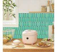 25pcs Wall Tile Stickers, Hiser Square Retro Peacock feather Mosaic Style Waterproof Decals Sticker for Kitchen Living Room Bathroom Home Floor DIY Decor Self-Adhesive (LightSeaGreenturquoise,15x15cm)