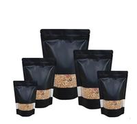 25pcs Window Standup Bags With Window, Resealable Food Bags Ziplock With Window, Sealable Zipper Bags Reusable Mylar Baggies Heat Seal Packaging Bags for Food Storage (Window Black Matt, 12x20cm)
