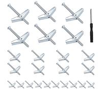 25pcs Wing Spring Toggle Plasterboard Fixings Screws, M3*50mm/M5*70mm/M6*80mm Wing Spring Toggle with Machine Screw, Drywall Fixings Bolt with Screws Assortment for Plasterboard Hollow Wall Fixings