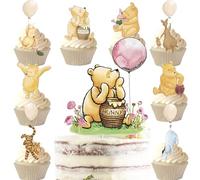 25PCS Winnie Cake Topper and Cupcake Toppers Kit For Baby Shower Decorations Girl Pooh Birthday Cake Decorations Oh Baby Party Supplies