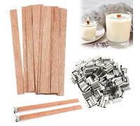 25PCS Wood Wicks for Making Candles Kit, 5" Trimable Natural Wooden Candle Wick with 25 Iron Stand for Handmade DIY Scented Candle Holder Craft Supplies