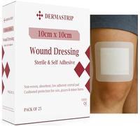 25pk - 10cm x 10cm DermaStrip Sterile, Large Adhesive Wound Dressings, Cushioned Protective pad, Individually Wrapped 25 per Pack