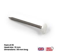 25Pk Upvc Panel Pins 50mm Poly Top Pins Nails Plastic Headed Fascia Fixings Roofing Nails White